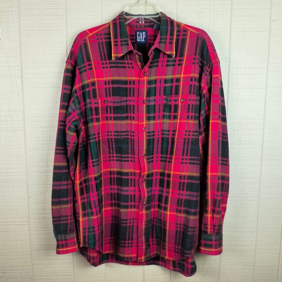 Vintage GAP Flannel Shirt Classic Red Tartan Plaid 100% Cotton Unisex - Picture 1 of 5